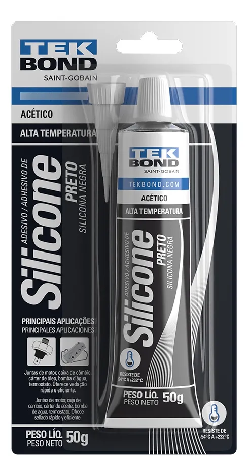 SILICONE 50G PRETO ALTA TEMPERATURA CARTELA TEKBOND