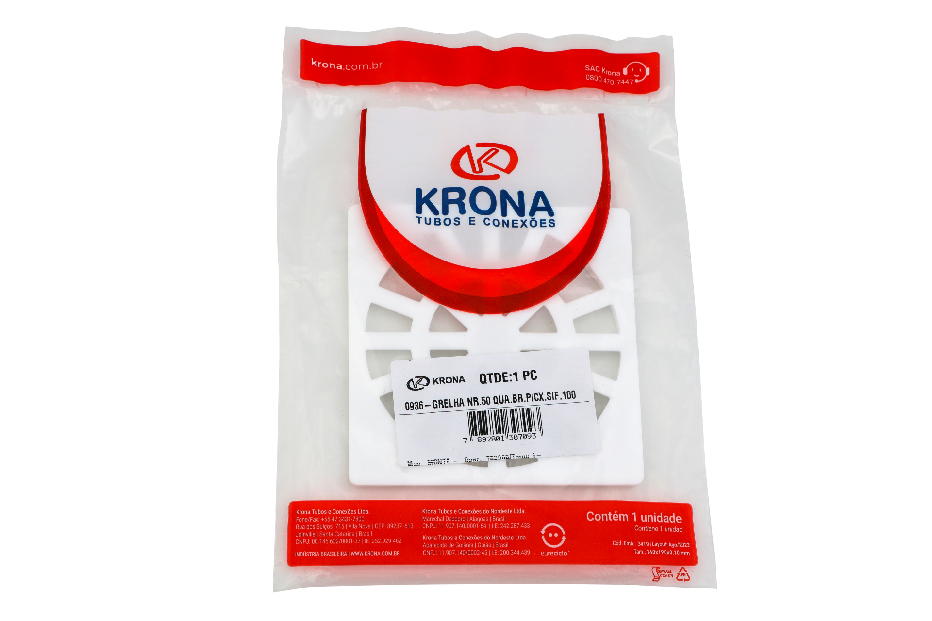 GRELHA N.50 QUADRADA BRANCA 100MM KRONA