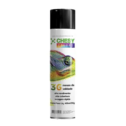 TINTA SPRAY GERAL 400ML/210G PRETO BRILHANTE CHESY
