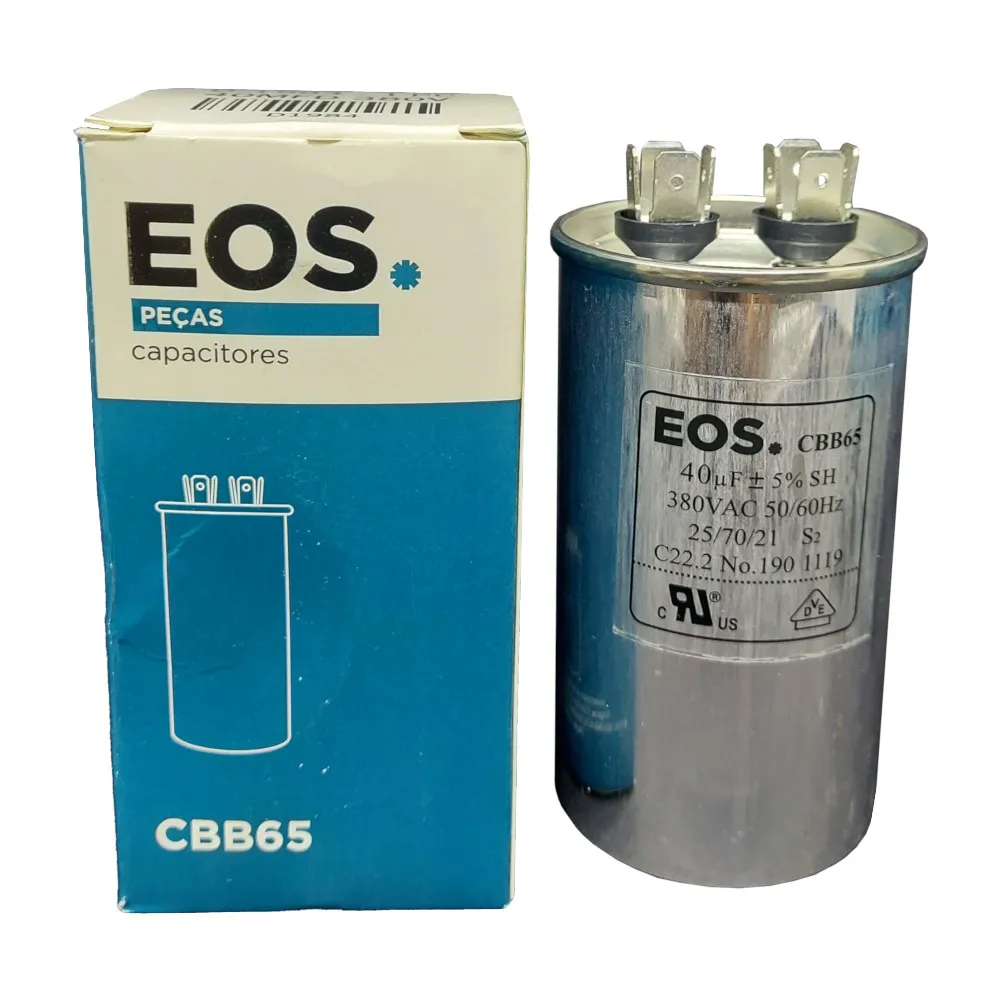 CAPACITOR 40 MFD 380V C/TERMINAL 50X90 CORPO ALUMINIO EOS - 40 MFD 380V C/TERM (NÃO ENCONTRO CEST)