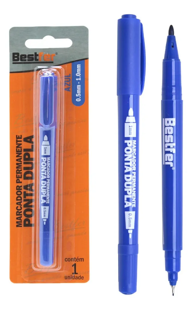 CANETA PERMANENTE PONTA DUPLA AZUL BESTFER